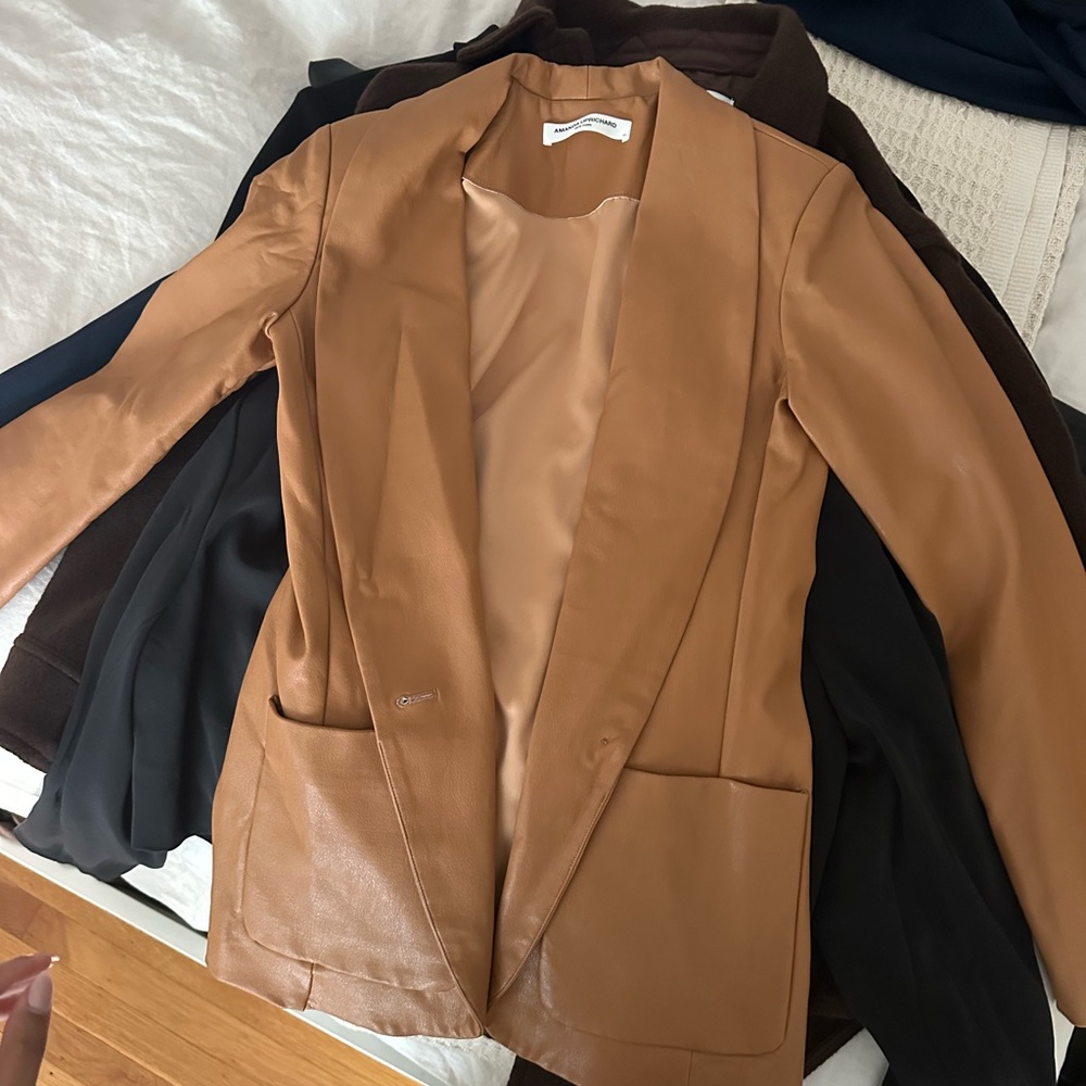 Amanda Uprichard leather blazer brown camel. Size small. Worn once - Picture 3 of 3
